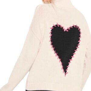 Lisa Todd Cream Zip-Up Sweater with Stitch Heart